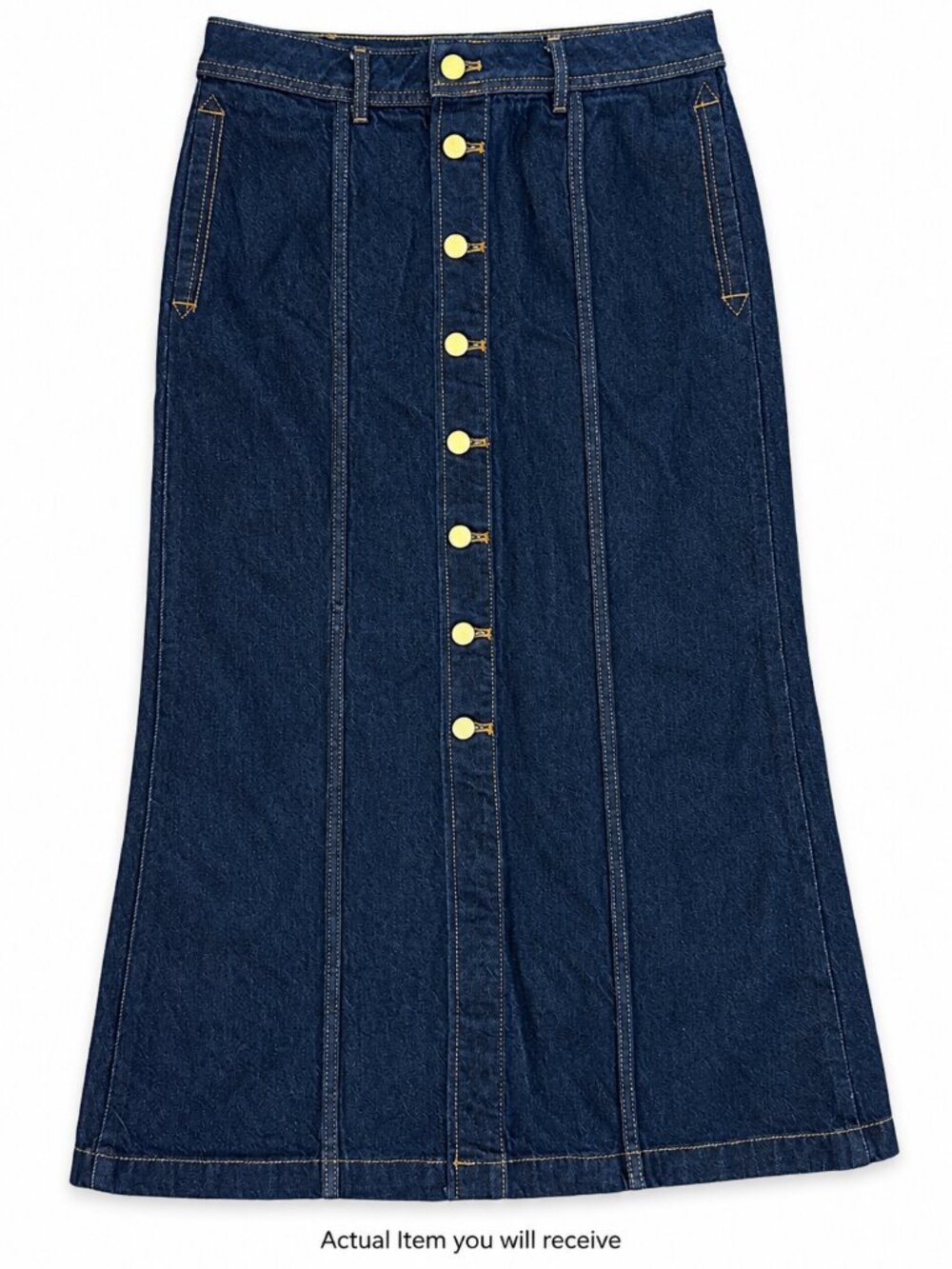 πΈAnn Taylor Dark Wash Denim Midi Skirt 0 Gold Button Front A-Line Vintage Style